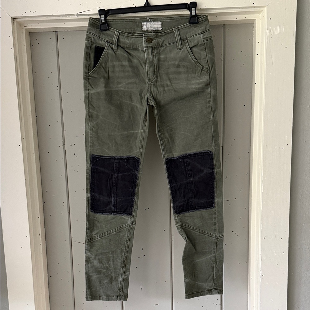 Free People Olive Jeans with Black Accents